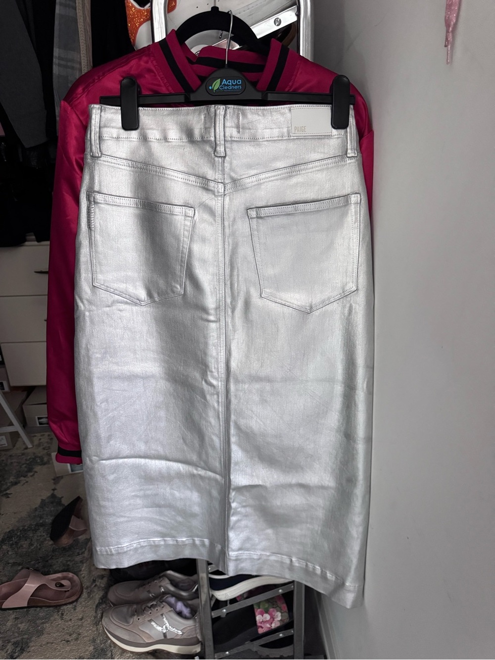PAIGE Silver Metallic Pencil Skirt